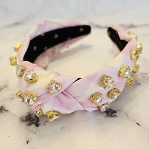 LELE SADOUGHI × Stoney Clover Lane Heart Crystal Headband in Watermelon Gingham